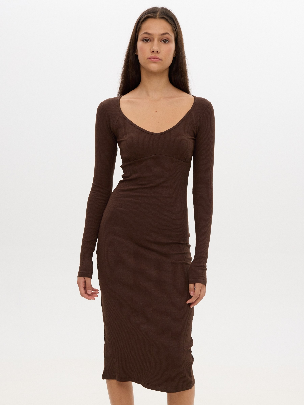 Chocolate dress with sweetheart neckline chocolate middle front view