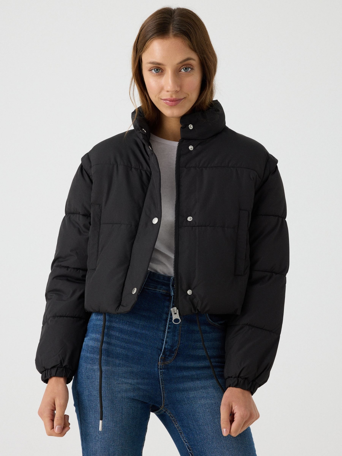 Padded cropped jacket black middle front view