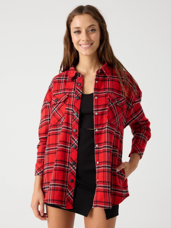 Plaid overshirt red middle front view