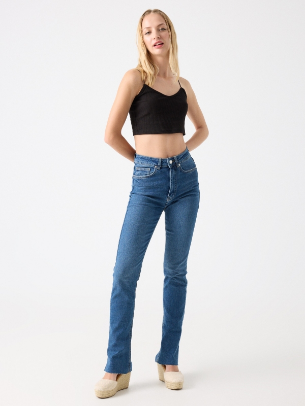 High waist blue flared jeans blue front view
