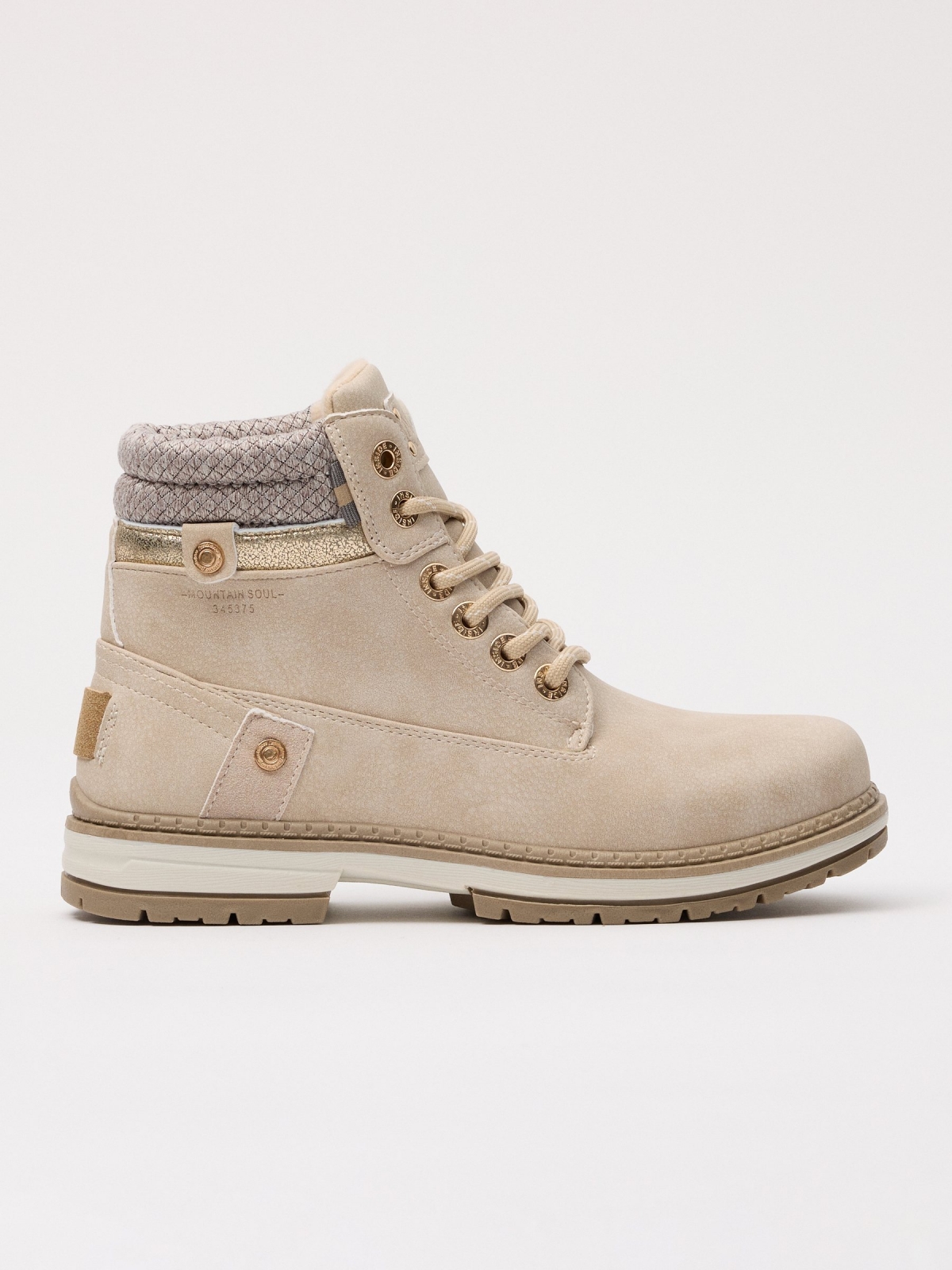 Bota estilo montaña combinada beige gris