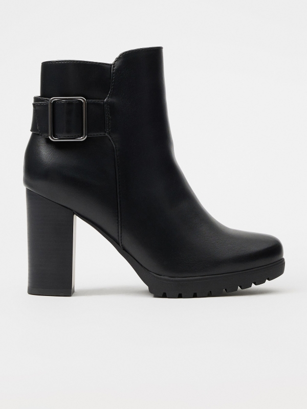 Black leather effect ankle boot with buckle black