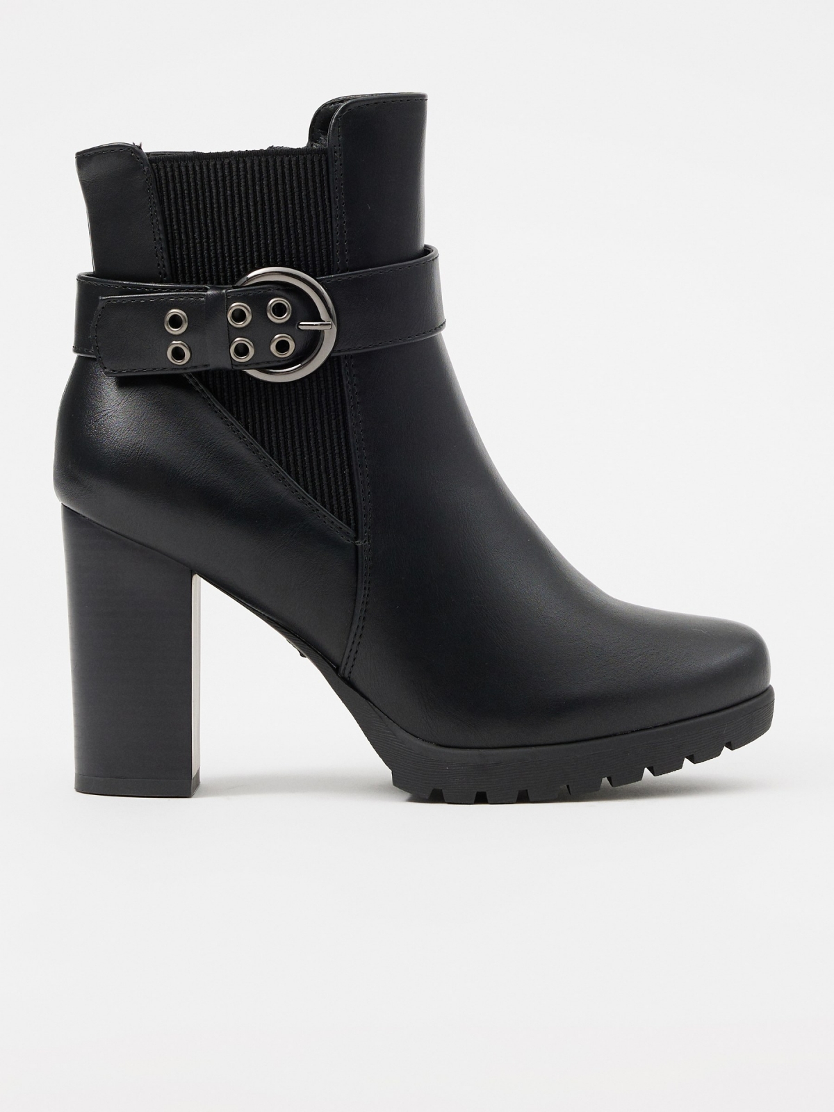 Faux leather ankle boot with elastic black