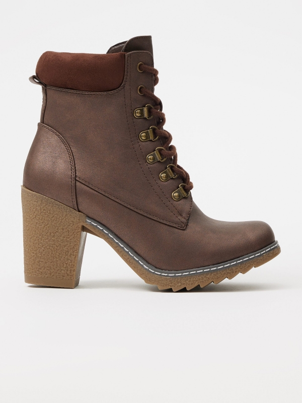Brown lace-up leather effect ankle boots dark brown