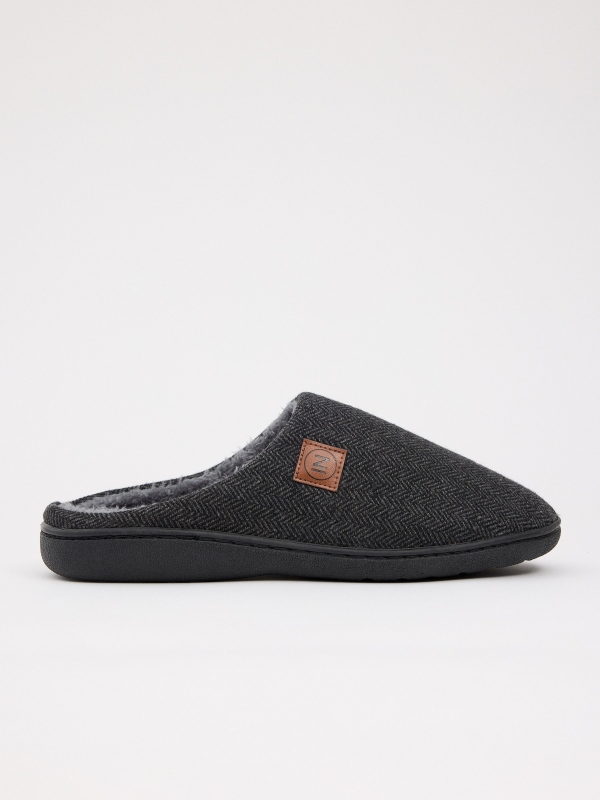 Fur lined home slippers dark grey middle front view