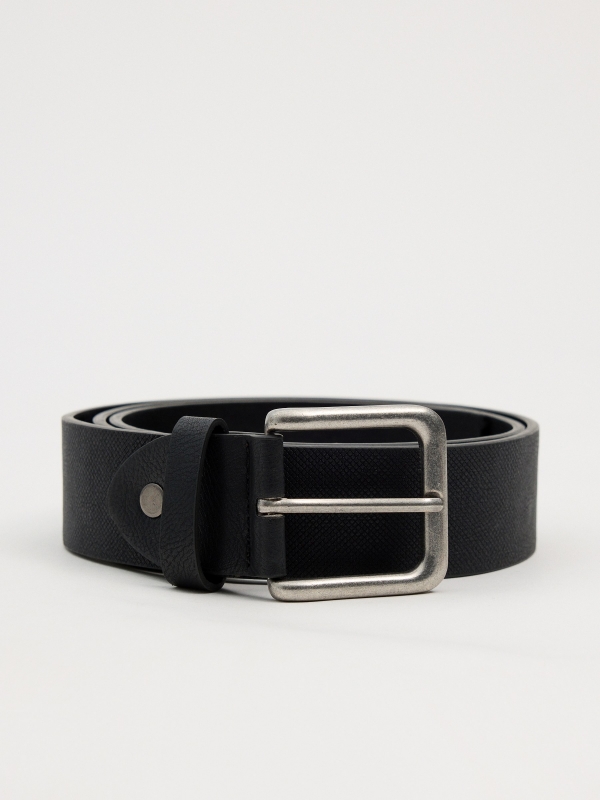 Leather-effect textured belt black rolled view