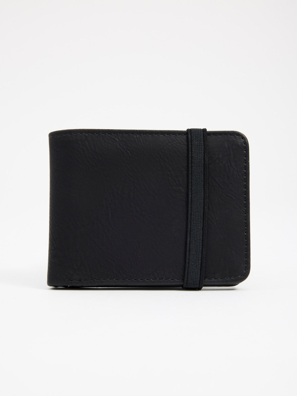 Leather effect wallet with elastic closure black