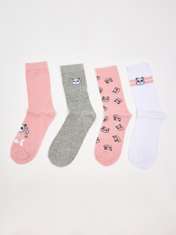 Pack of 4 panda print socks multicolor front view