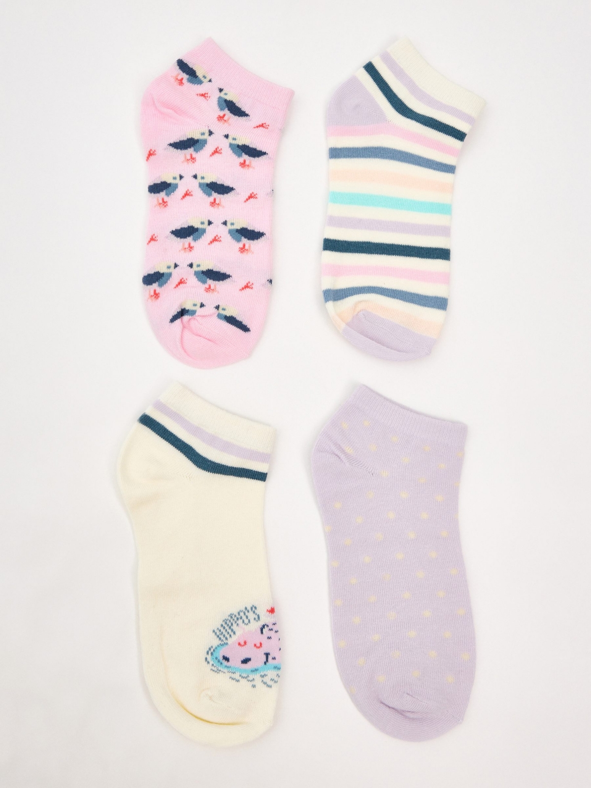 Pack of 4 printed ankle socks multicolor front view