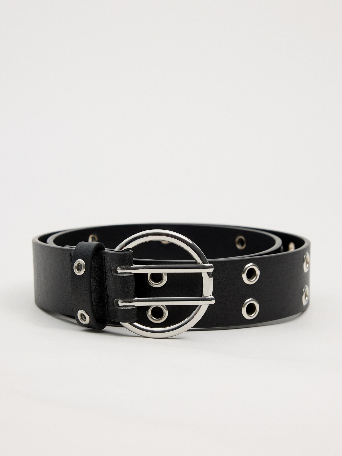 Eyelets leather effect belt black rolled view