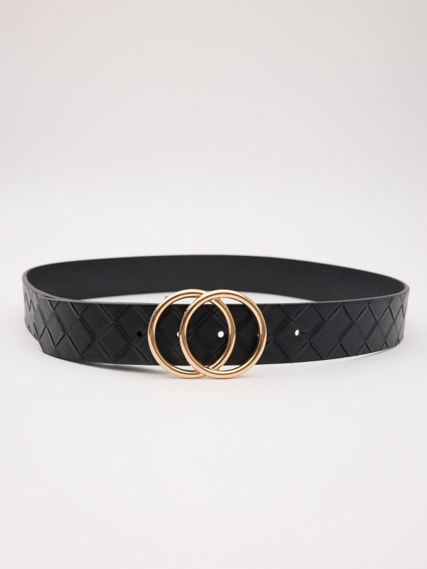 Interlocking faux leather belt black rolled view