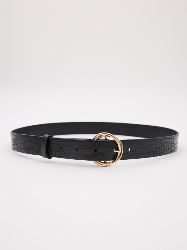 Snake embossed leather effect belt black rolled view