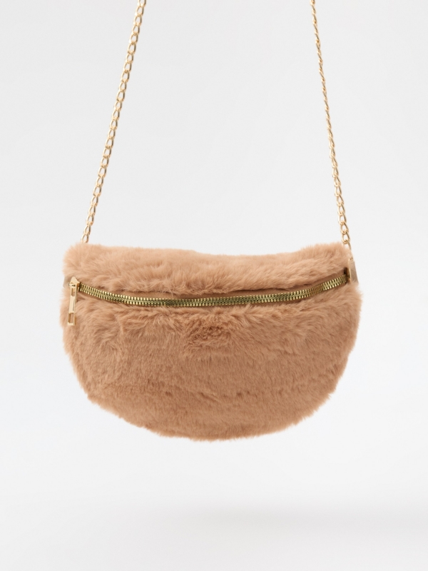 Pink fur handbag brown