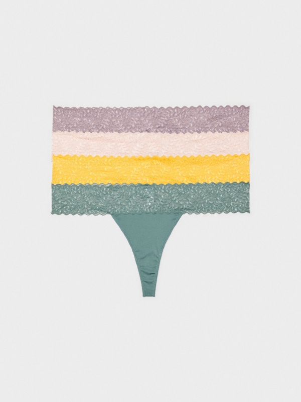 Pack 4 thongs with lace colors middle front view