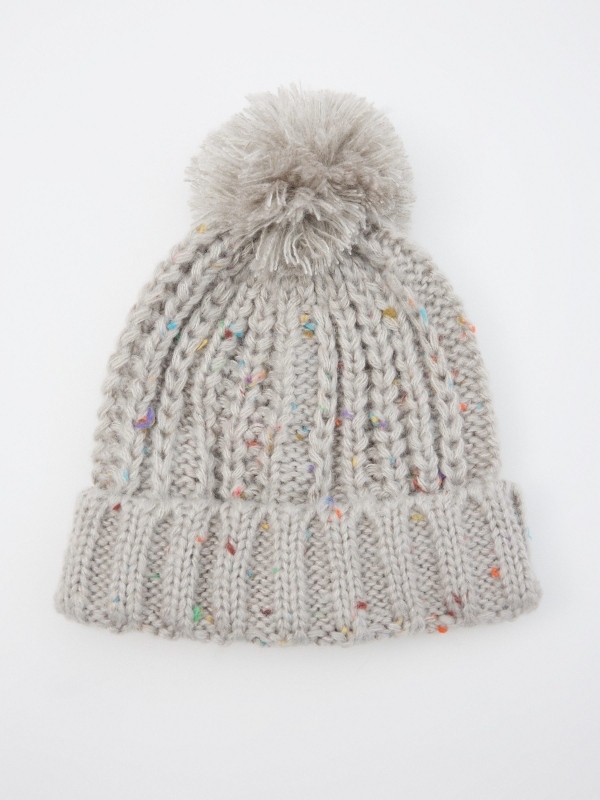 Mottled gray hat with pompom grey