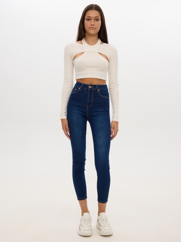 Jeans skinny high rise azul vista geral frontal