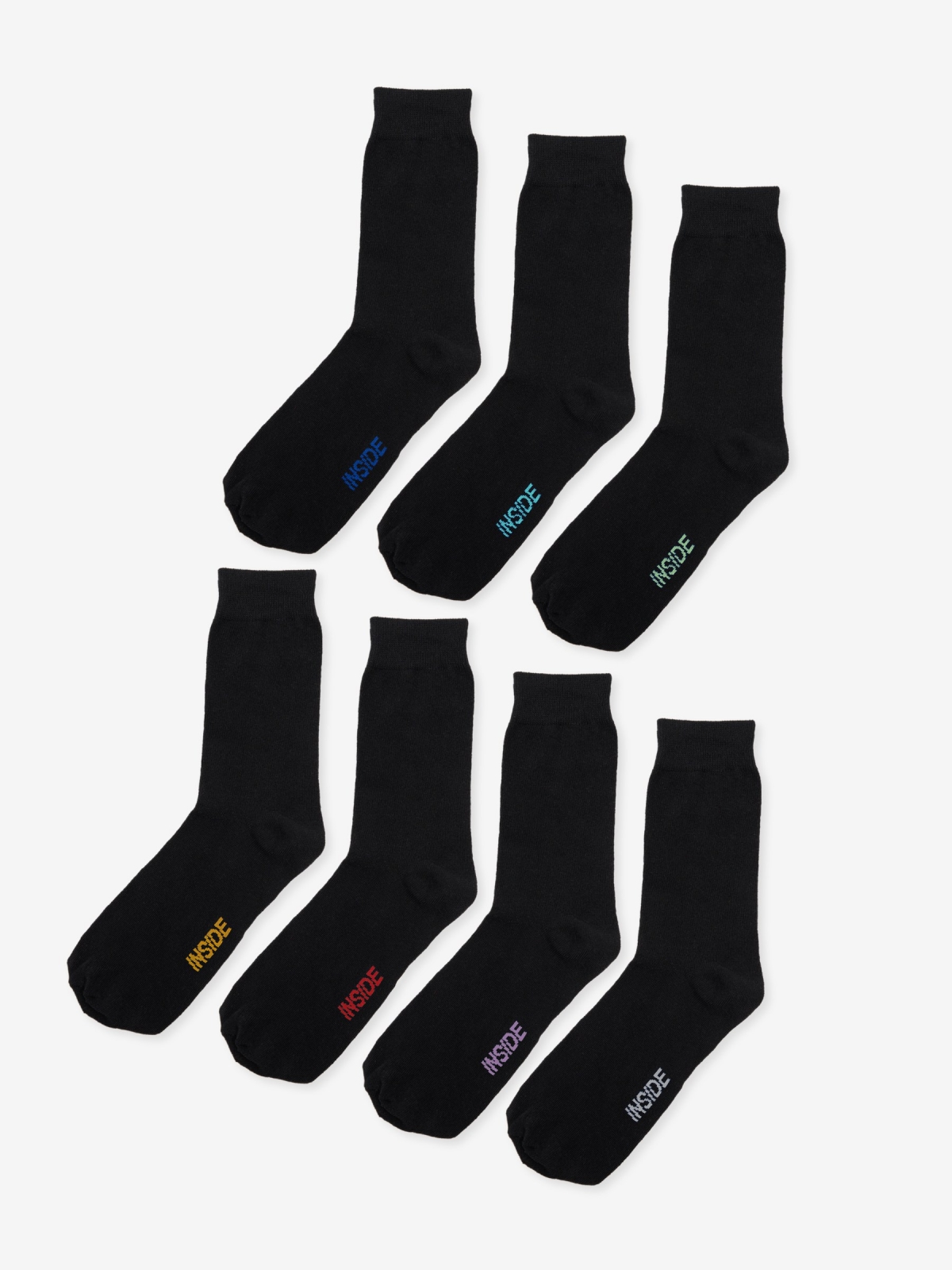 Pack 7 black INSIDE socks front view