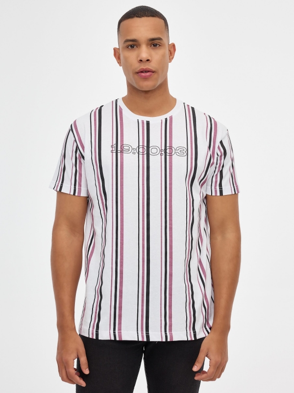 Striped print t-shirt white middle front view