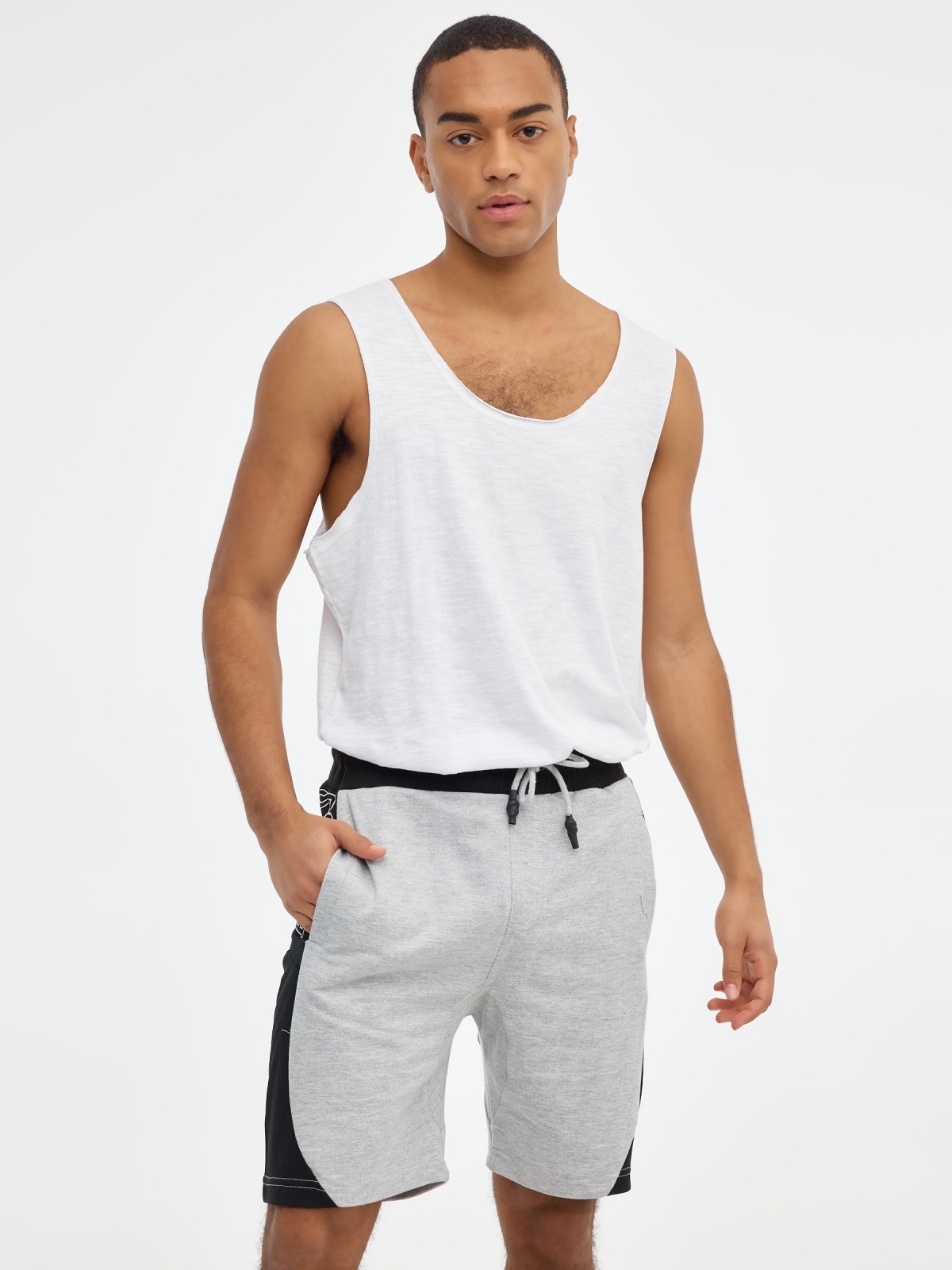 Bermuda jogger shorts with side band grey middle front view