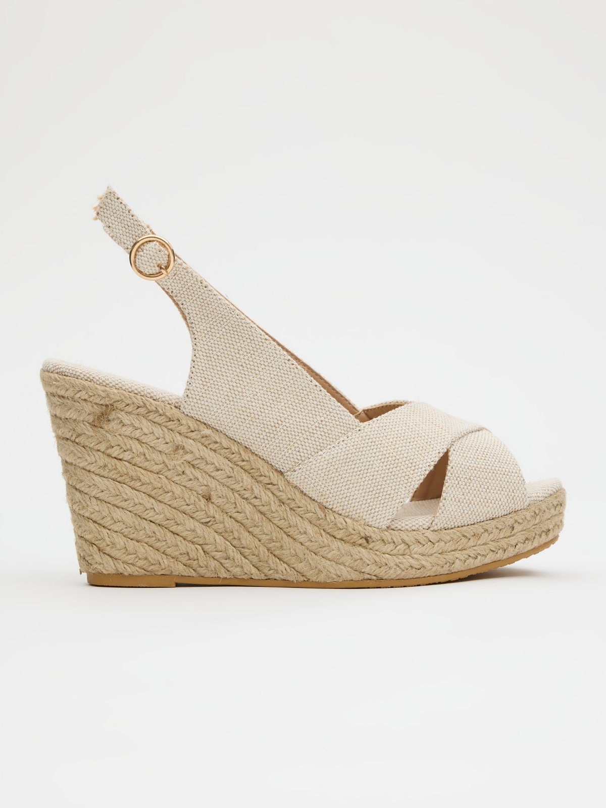 Jute wedge with crossed straps sand