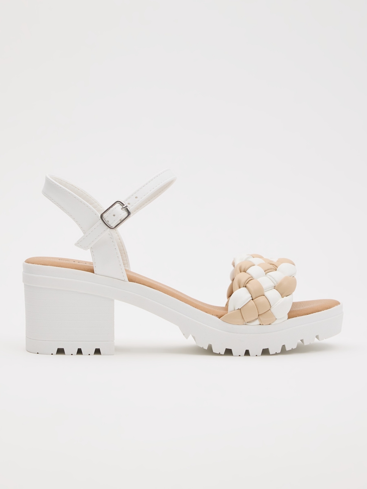 Sandal with braided platform white