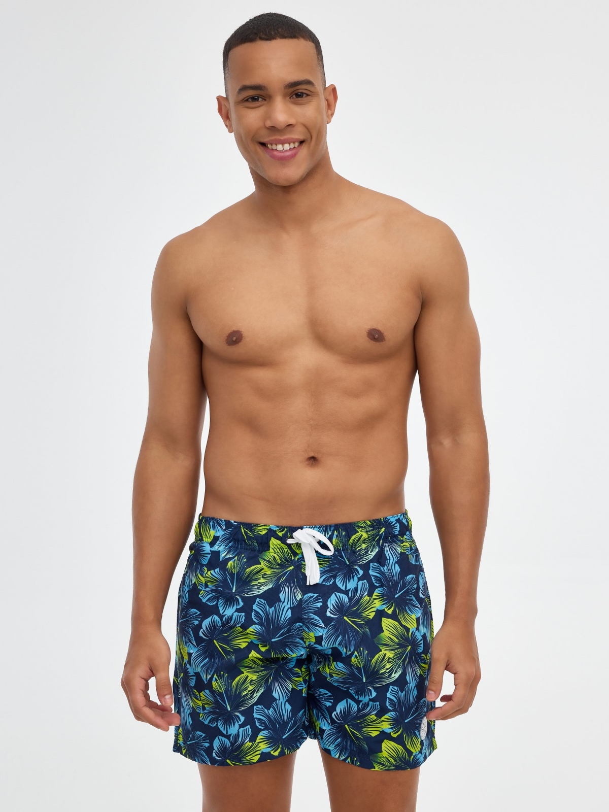 Swimwear printed flowers navy middle front view