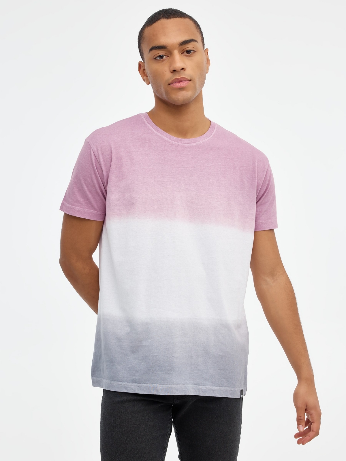 T-shirt degradada Tie&Dye púrpura vista meia frontal