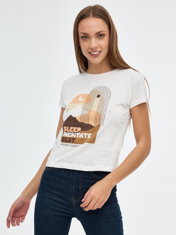 Meditate Rest T-shirt off white middle front view