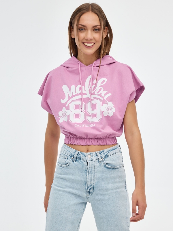 Malibu hooded t-shirt magenta middle front view