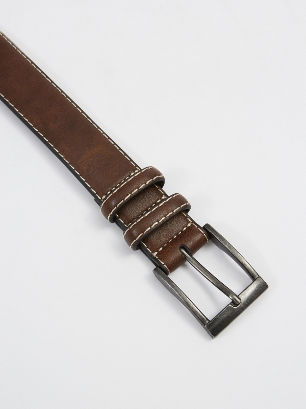 Stitching leather effect belt black