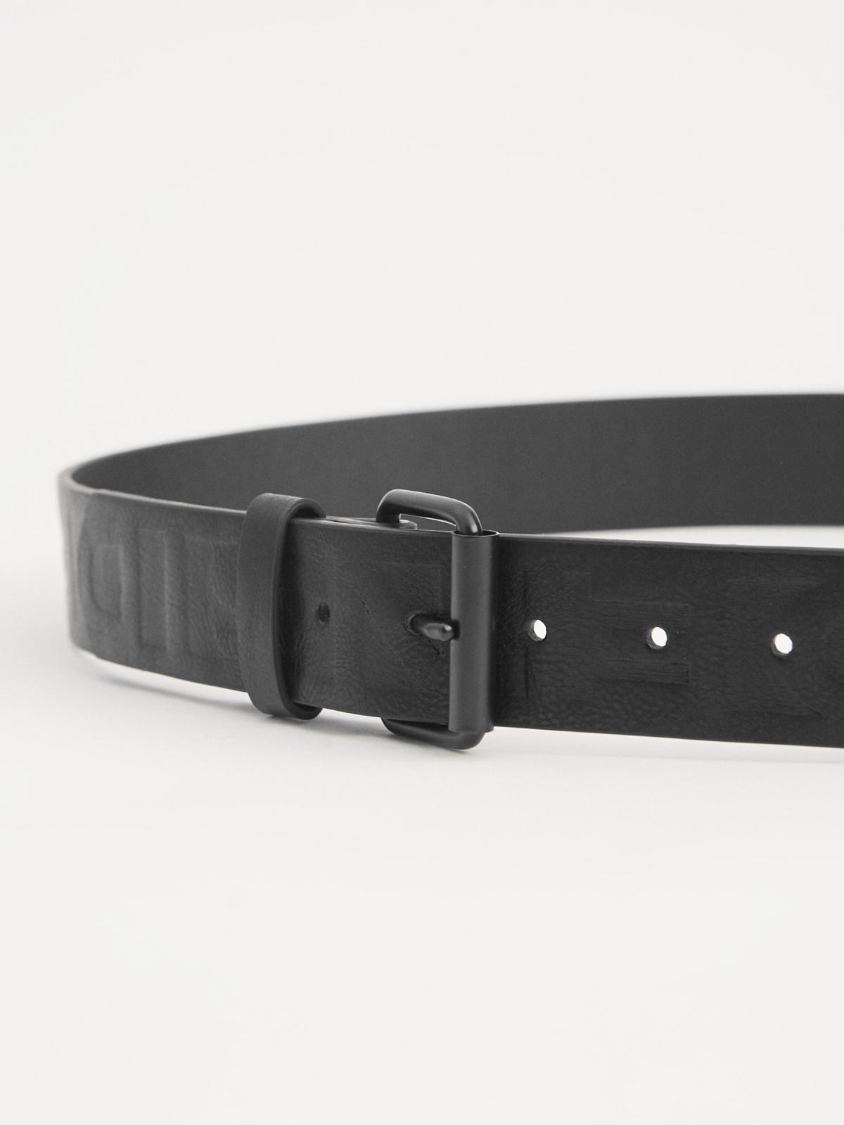 Engraved leather effect belt black detail view