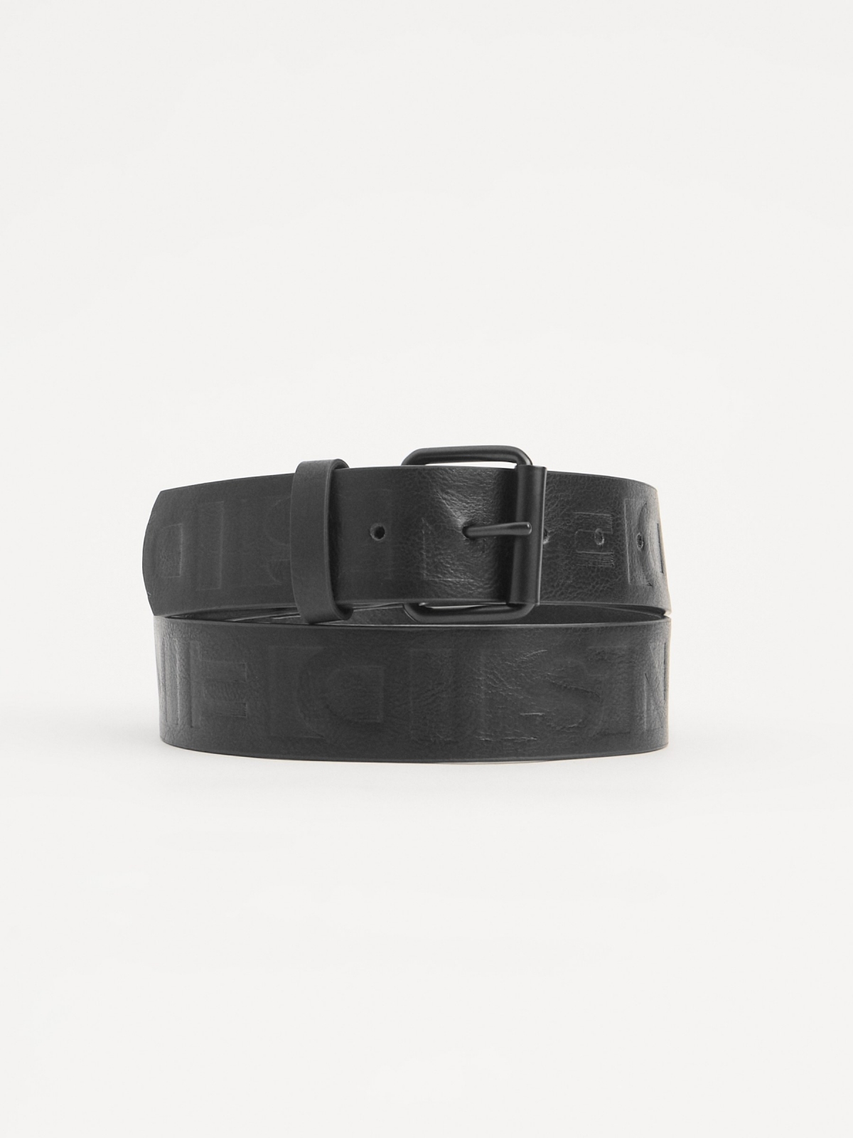 Engraved leather effect belt black detail view