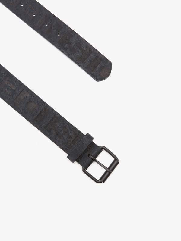 New Engraved leather effect belt black