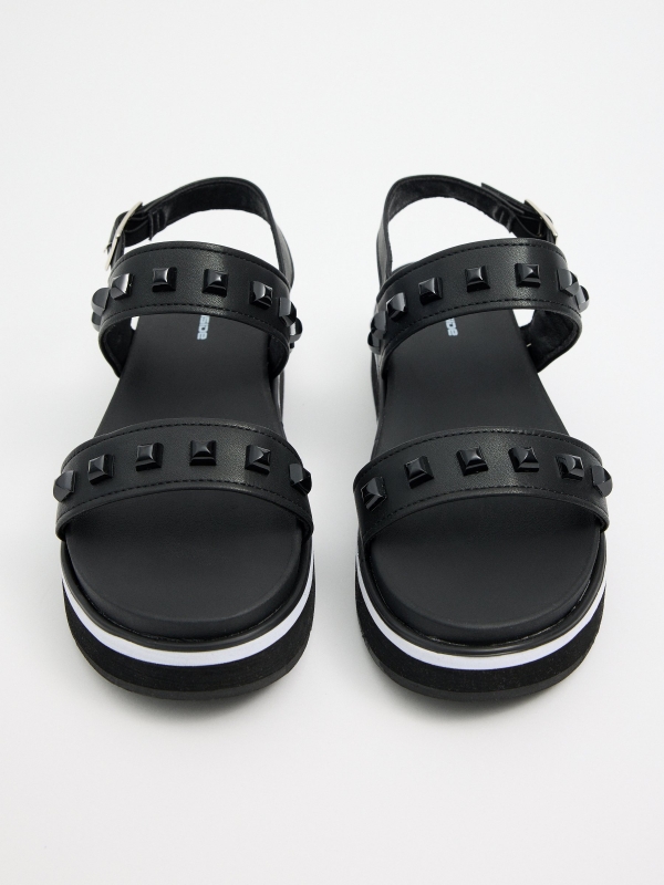 Sandália efeito couro com tachas preto vista superior