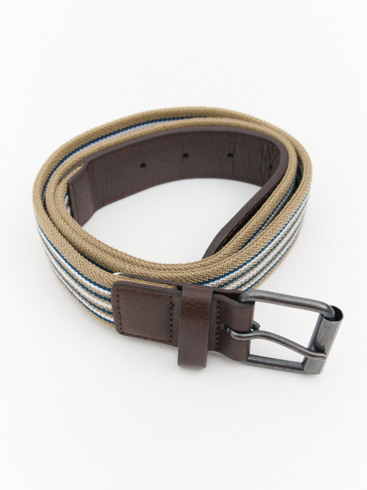 Striped elastic belt brown buckle