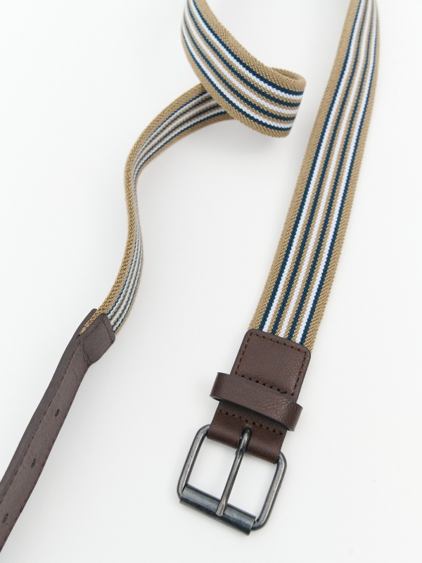 Striped elastic belt brown