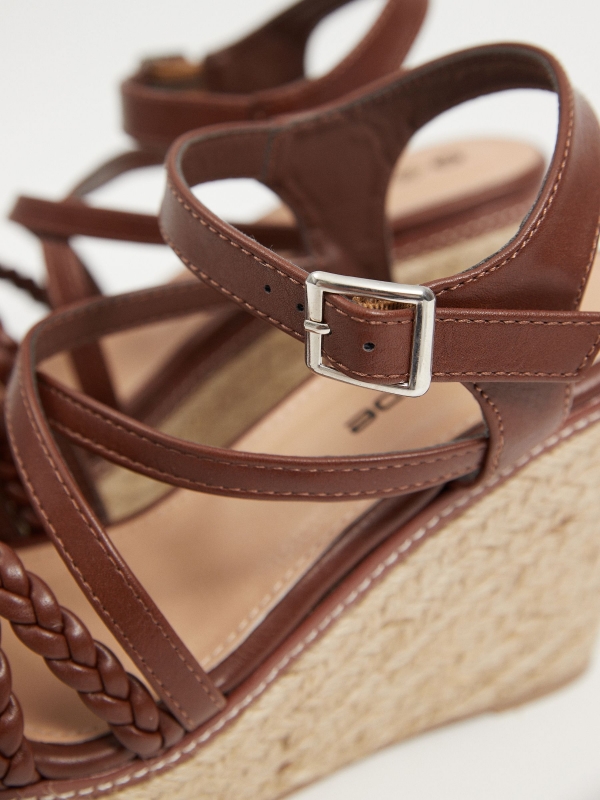 Leather effect wedge sandal chocolate detail view