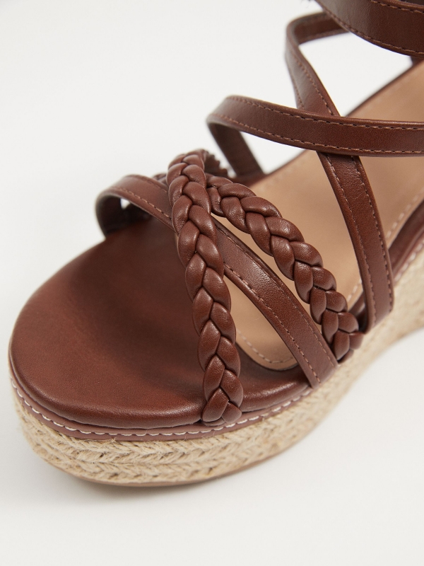 Leather effect wedge sandal chocolate