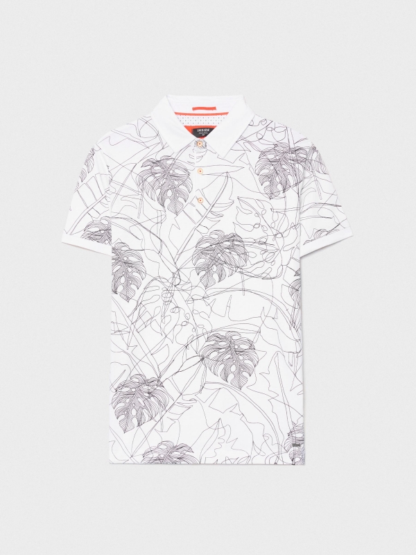 Tropical leaf print polo shirt white