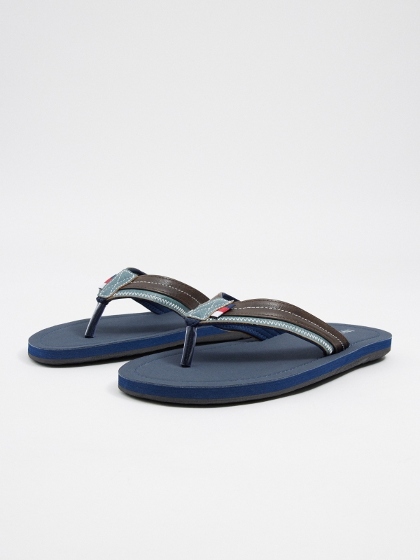 Navy blue toe sandals navy 45º front view