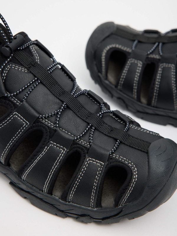 Leather-effect crab sandals black detail view