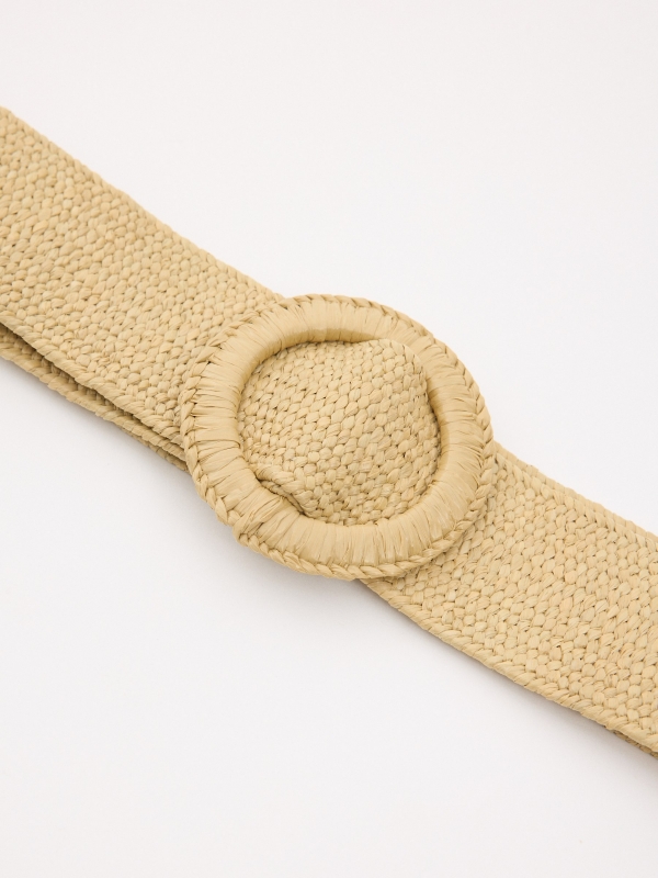 Round buckle raffia elastic belt beige detail view
