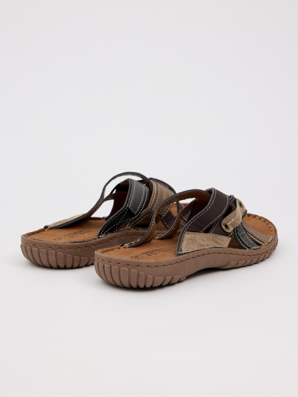 Leather effect crossed strap sandal brown 45º back view