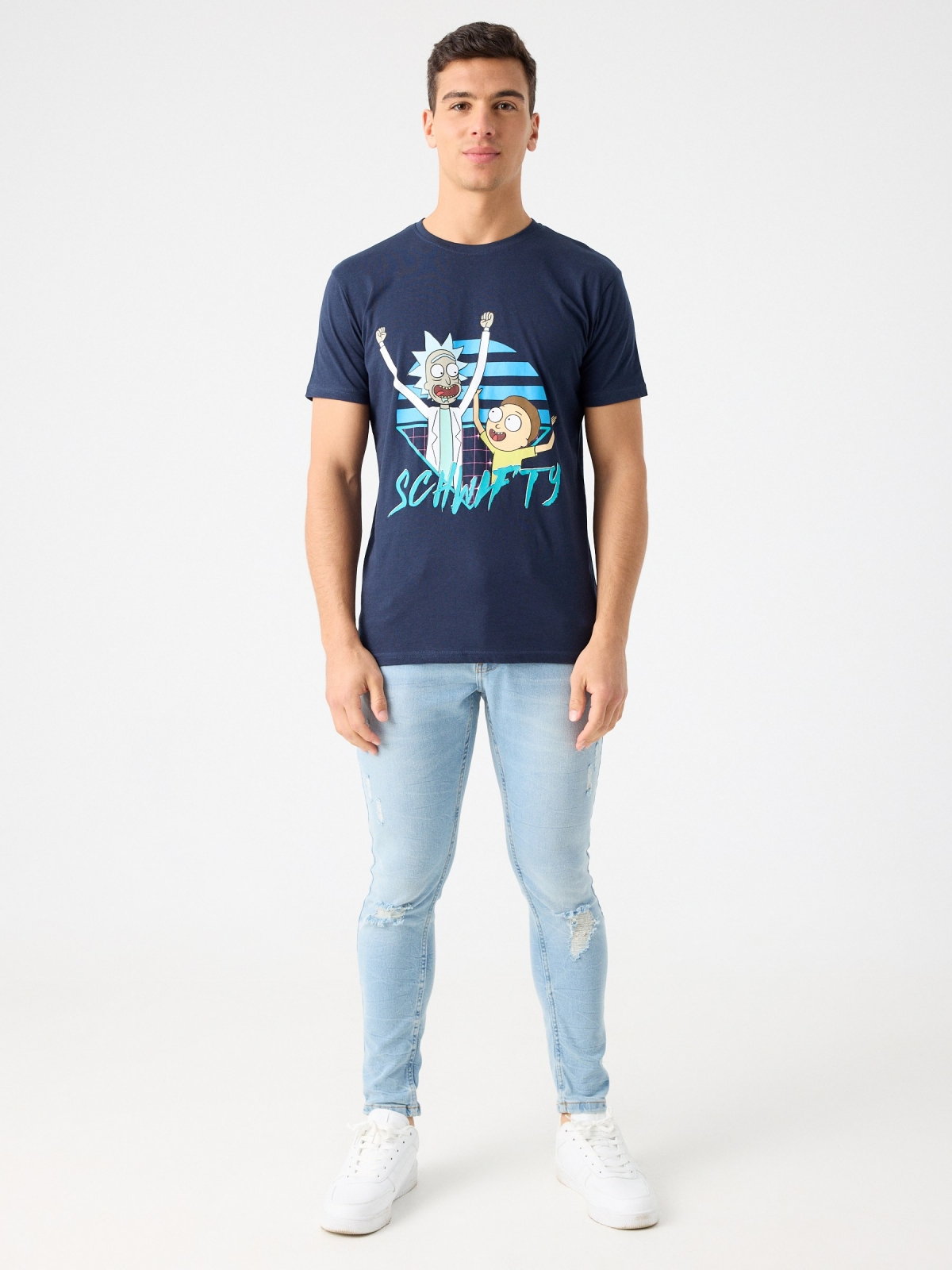 Rick and Morty print t-shirt navy front view