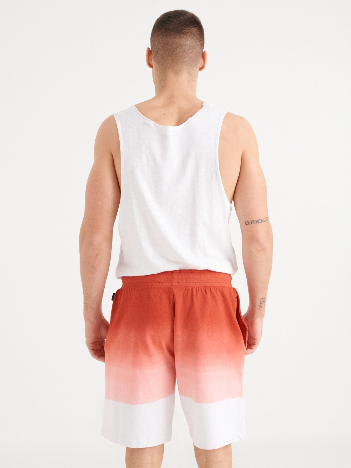 Gradient effect Bermuda shorts orangish red middle back view