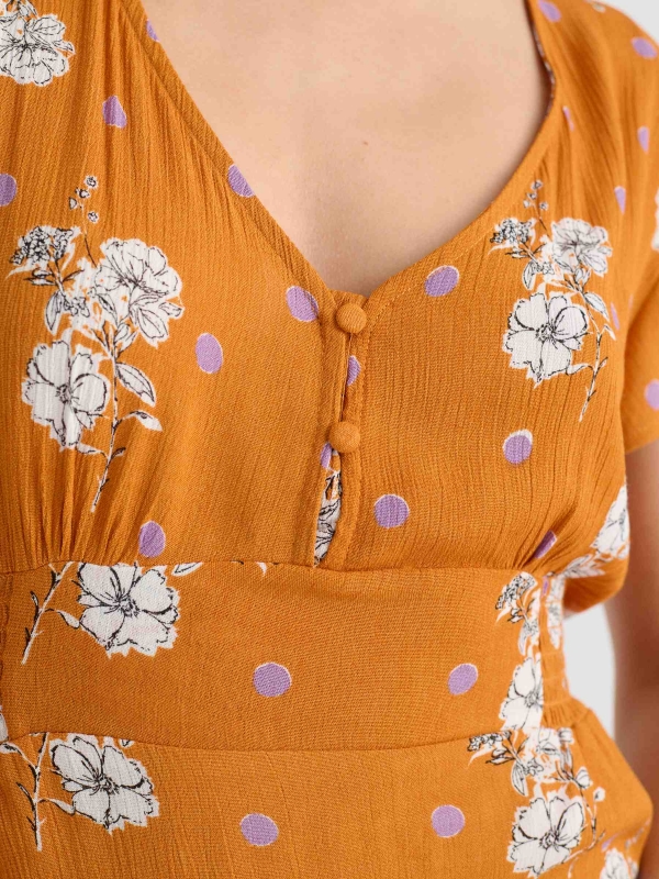 Elastic waist floral dress orange detail view