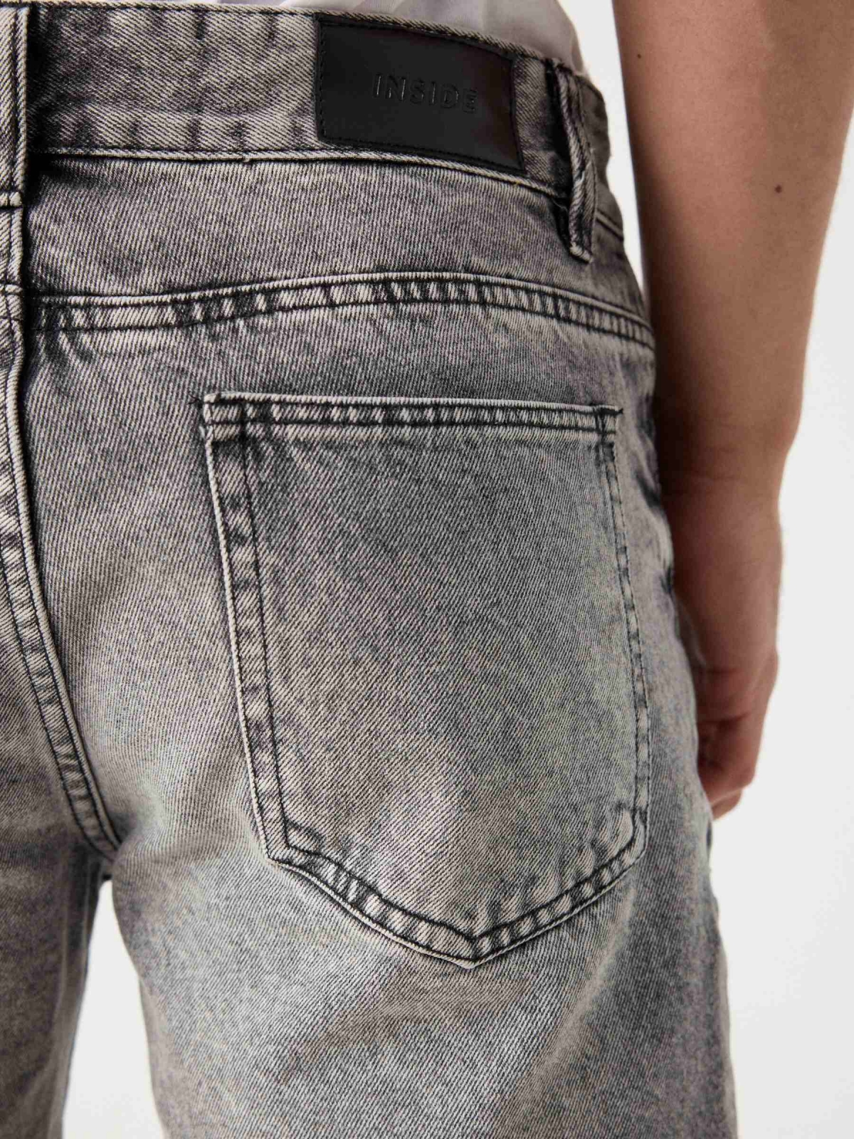 Ripped denim bermuda shorts dark grey detail view
