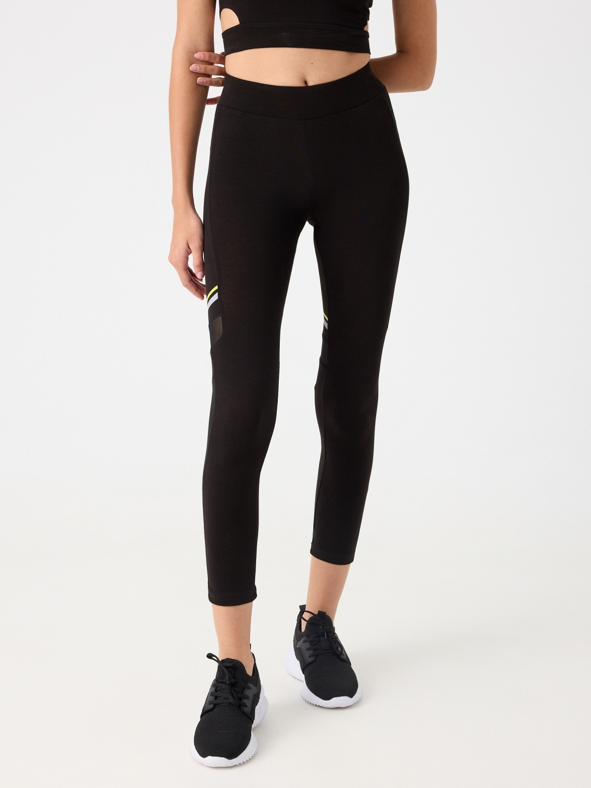 Leggings with contrasting details black middle front view