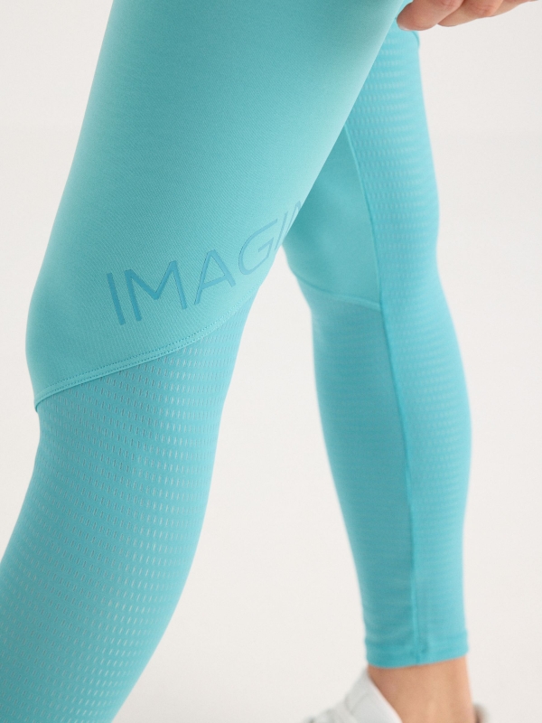 Combined fabric printed leggings turquoise detail view