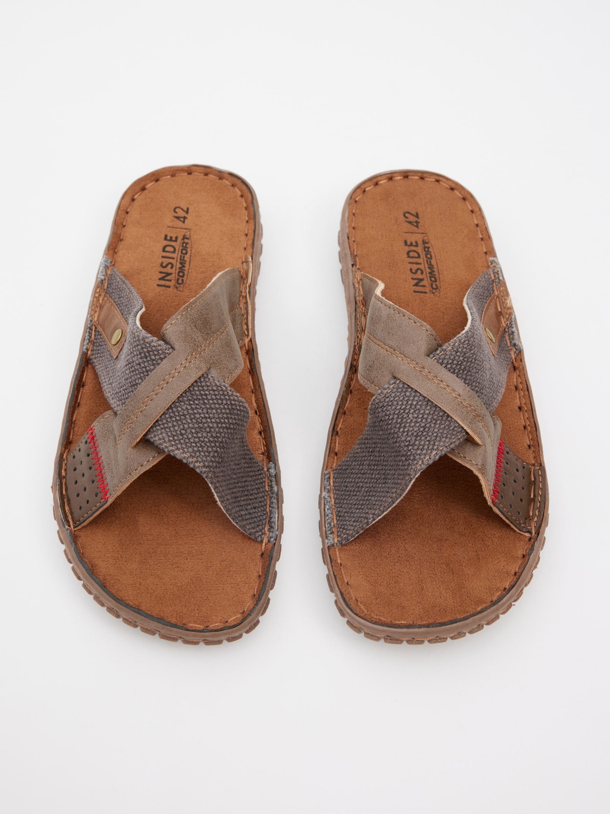 Sandal combined crossed straps taupe zenithal view